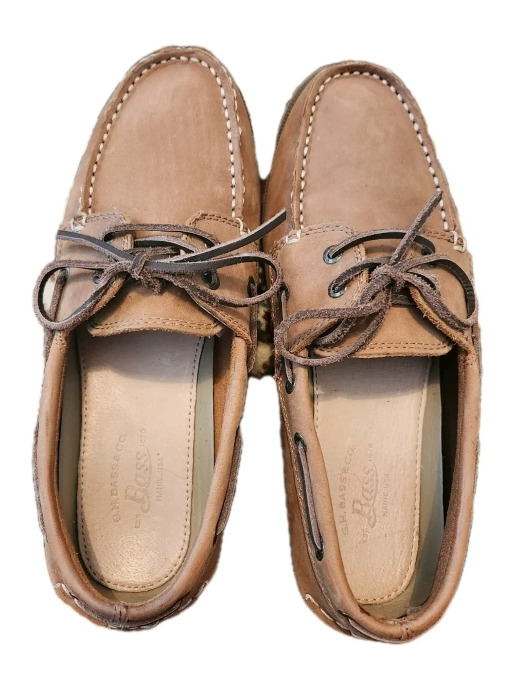 G.H. Bass & Co. Size 10.5 Tan Leather Suede Moc Toe Boat Shoe Loafer Luxe Chic